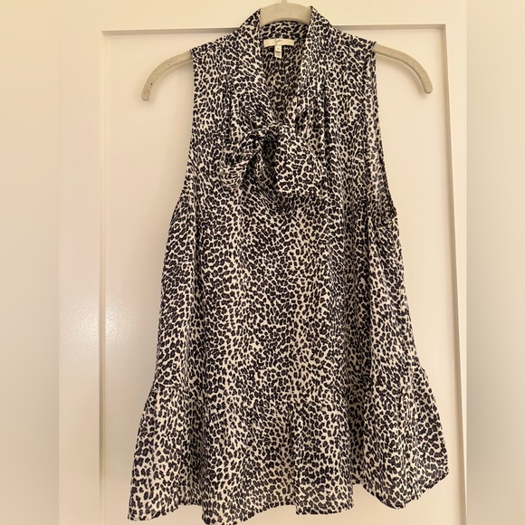Joie Estero Sleeveless Animal Print Tie Neck Blous - Picture 1 of 5